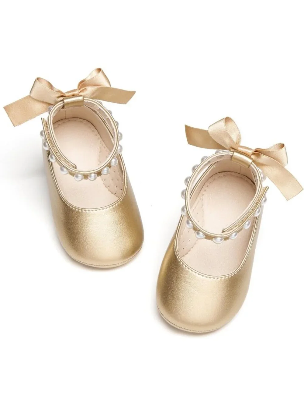 Baby Girls Mary Jane Flats - Soft Rubber Sole Infant Walking Shoes for Weddings